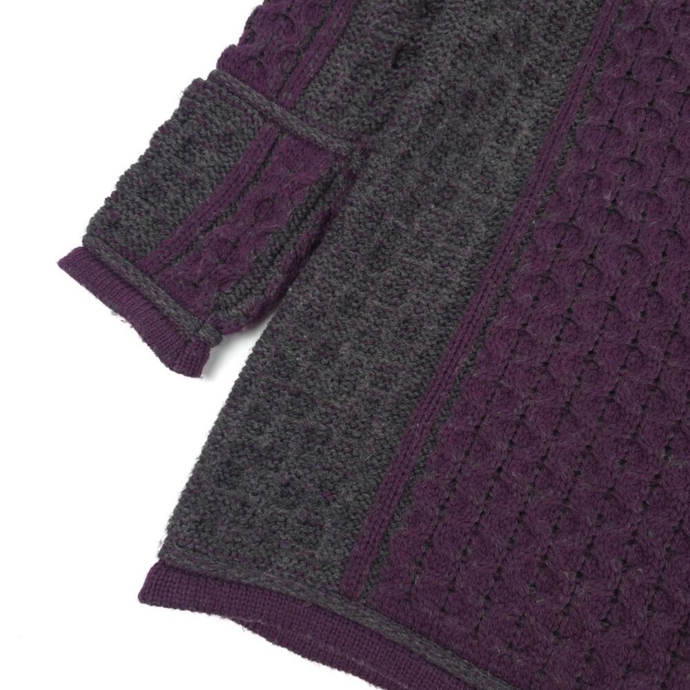 ARAN CRAFTS Two Tone Merino Wool Cardigan Sweater Boho Lagenlook Heritage Lagom - Picture 8 of 11